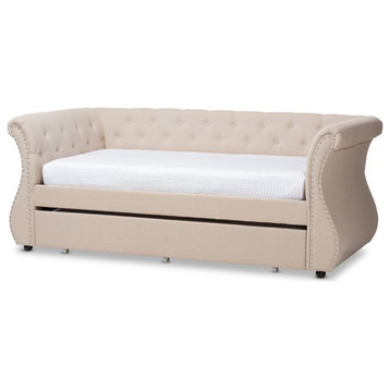 Bowery Hill Classic Tufted Daybed with Trundle in Beige