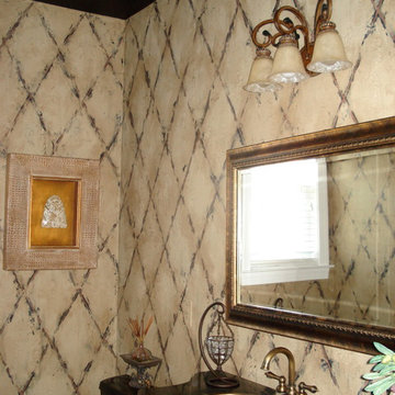 Bathrooms: A crackle finish with a harlequin pattern