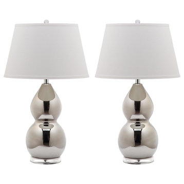 Safavieh Jill Double-Gourd Ceramic Lamps, Set of 2, Silver