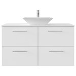 Eviva - Eviva Luxury 40" White Bathroom Vanity - The Eviva Luxury 40 inch bathroom vanity with its bright porcelain vessel sink is the newest addition to the Eviva Luxury collection. Featuring a sleek white finish, this wall-mounted piece boasts two drawers and two doors to store your essentials in style. A white porcelain vessel sink on top of white glassos top completes the design, bringing simple elegance to your space. Eviva Luxury transforms contemporary trends by blending simplicity, comfort and luxury with the use of smooth profiles and high-gloss surfaces.