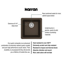 Karran Undermount Quartz Composite 17" Bar Single Bowl Sink, Brown
