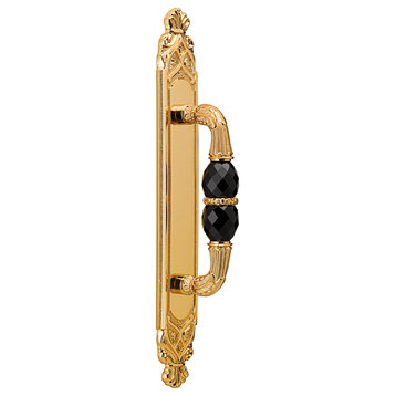 Amberes Gold Door Pull Handle On Plate 16" w/Black Swarovski. One piece