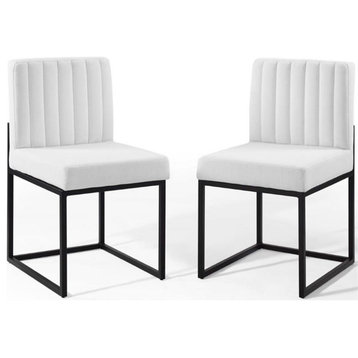Modway Carriage 19" Fabric Tufted Dining Side Chair in Black/White (Set of 2)