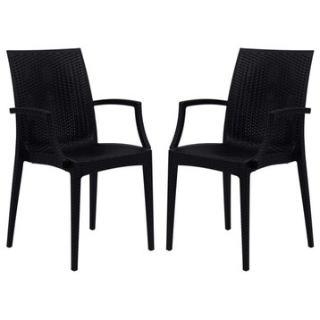 Leisuremod Weave Mace Indoor/Outdoor Chair (With Arms), Set Of 2 Mca19Bl2