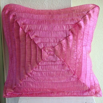 Fuchsia Pink Decorative Pillows Frills 20"x20" Crushed Art Silk, Vintage Blush