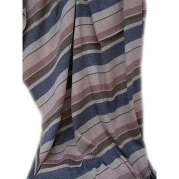 Merino Wool Blend Middle East 5 Color Stripe Throw Blanket, All Natural, Navy Bl