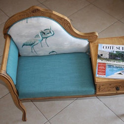 Newly upholstered chaise with embroided fabric. - Home Improvement