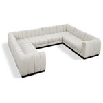 Meridian Furniture - Quinn Chenille Upholstered U-Shaped Modular Sectional, Cream, 8-Piece: 4 Armless Chair, 4 Corner Chair - The Quinn Modular Sectional is a stunning piece crafted in a rich and luxurious cream chenille fabric. Its awe-inspiring design and exceptional quality make it a perfect addition to any space, whether it's a living room, bedroom, or office. The sectional's plush cushioning and sturdy frame provide both comfort and durability, ensuring that it will be a favorite for years to come. Whether you're looking for a statement piece or simply a comfortable seating option, the Quinn sectional is an excellent choice.