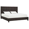 Andrian Button Tufted Linen Upholstered Panel Bed, Dark Grey, King