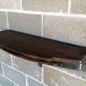 Reclaimed Wood And Iron Shelf With Forged Strap