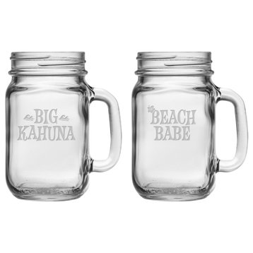 "Big Kahuna" and "Beach Babe" 2-Piece Handled Drinking Jar Set