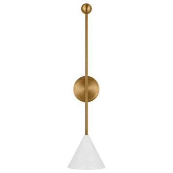 Cosmo Wall Sconce, 1-Light, Matte White And Burnished Brass, 30"
