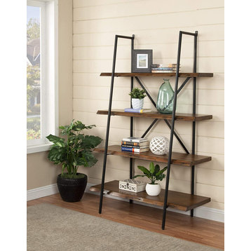 Benzara BM196029 Wooden Bookshelf ,Sturdy Metal Frame & 4 Shelves, Black & Brown