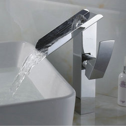 Single Handle Chrome Finish Contemporary Solid Brass Waterfall Bathroom Sink Tap - Bathroom Sink Faucets