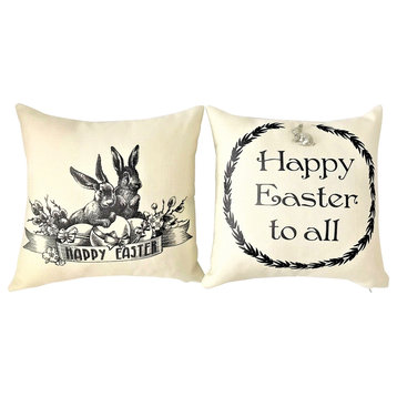 Happy Easter Pillow With Bunny Rabbit Pin