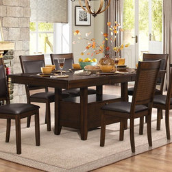 5266-78 7PC CASUAL WALNUT WOOD STORAGE LEAF DINING TABLE SET CHAIRS - Dining Sets