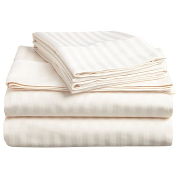 300-Thread Count Stripe Deep Pocket Egyptian Cotton Sheets, Ivory, Twin
