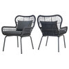 GDF Studio Kimberley Outdoor Steel and Rope Club Chairs With Cushioned, Set of 2, Gray