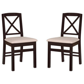 Linon Ervin Wood X Back Set of 2 Dining Chairs Beige Padded Seats in Black