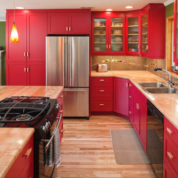 Timeless Red Contemporary Kitchen