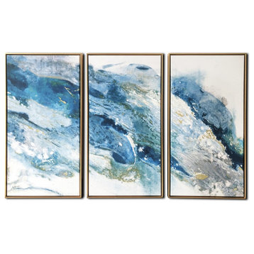 Abstract Blues With Gold Framed Canvas Wall Art