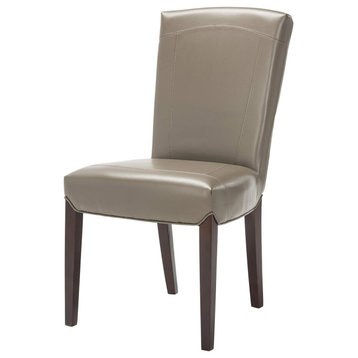 Set of 2 Dining Chair, Birchwood Legs With Padded Bicast Leather Seat, Beige