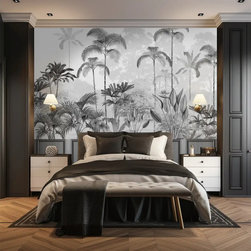 Kaira, Nature Theme Wallpaper for Rooms, Black & White, Customised - Wallpaper
