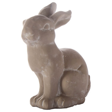 Terracotta Back Bended Sitting Rabbit Figurine Smooth Washed Gray Finish, Small