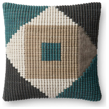 Teal/Multi 18"x18" Indoor/Outdoor Decorative Accent Pillow, No Fill