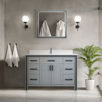 Ziva Bath Vanity, Dark Gray, 48", White Quartz, Vanity Complete Set