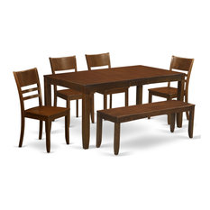 6-Piece Table With Bench, Table With Leaf and 4 Dining Chairs and Bench
