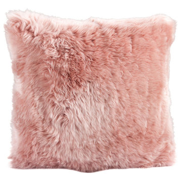 20" Rose Pink Square Decorative Longwool Sheepskin Cushion - Wool Filler