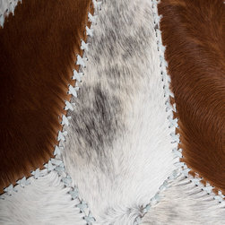 Modern Cowhide Patchwork Area Rug Round, Handmade, Brown White, 6' - Novelty Rugs