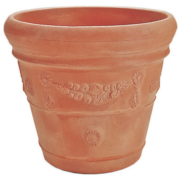 Festonada Traditional Round Garden Pot - 14'' (Terracotta-colored)