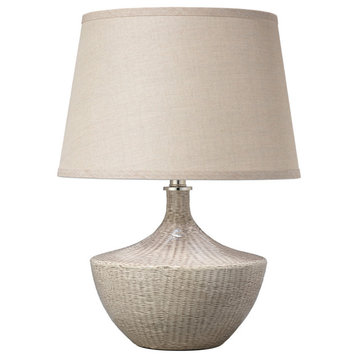 Basketweave Table Lamp, Off White Ceramic With Medium Open Cone Shade