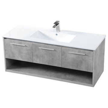 Elegant Decor Kasper 48" Single Porcelain Top Floating Bathroom Vanity in Gray