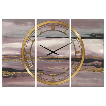 Purple Glam Storm Iii Glam 3 Panels Metal Clock