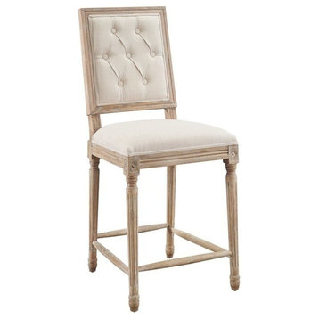 Linon Avalon Tufted Square Back Counter Stool with Wood Frame in Rustic Natural