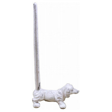 Whitewashed Cast Iron Dog Extra Toilet Paper Stand 12''