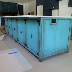 Asian Blue Kitchen Island - Kitchen Cabinetry