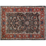 Bareens Designer Rugs - Oriental Ziegler Adelia Black Red Hand-Knotted Wool Rug - 5'4'' x 8'1'' - Enhance the ambiance of your home with this magnificent Persian-influenced Turkish hand-knotted rug made by skilled artisans capable of creating the most exceptional vegetable dyes and hand-spun wool. This exquisite handmade rug is a one-of-a-kind Peshawar Kafkaz, otherwise identified as Chobi, Chobi Peshawar, Oushak, or Ziegler rug. These handmade rugs are crafted in Pakistan utilizing superior-quality wool imported from Australia, New Zealand, and Korea in two types of weaves: the Persian weave and the Mori weave. This rug is meticulously crafted by hand using the finest natural vegetable dyes extracted from local plants. The artisans use a blend of hand-spun local and fine merino wool, resulting in a rug with a compelling texture, higher lanolin content, and longer staple. The artisans occasionally incorporate natural or artificial silk into the pile to enhance specific motifs. The finished product is an awe-inspiring execution of flawless design and an understated palette that exudes elegance.