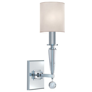Paxton 1 Light Sconce in Polished Nickel with White Linen