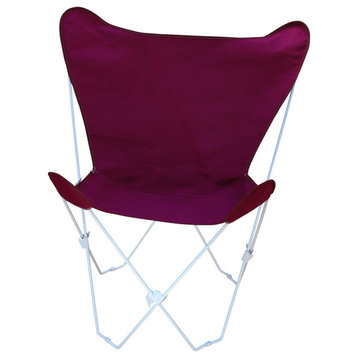 Butterfly Chair and Cover Combo With White Frame, Burgundy
