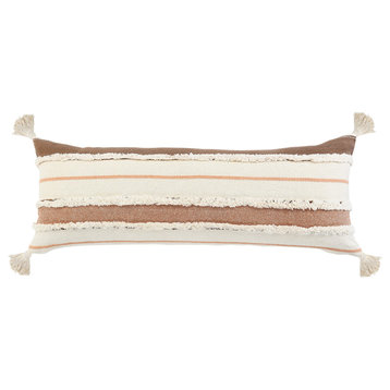 Ox Bay Hand-stitched White/Brown Stripe Organic Cotton Pillow Cover, 14"x36"