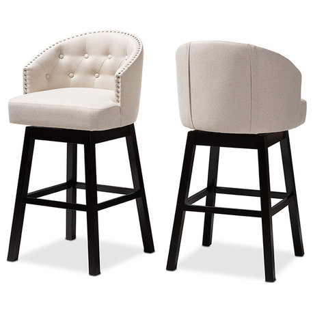 Theron Transitional Light Beige Upholstered Wood Swivel Bar Stool