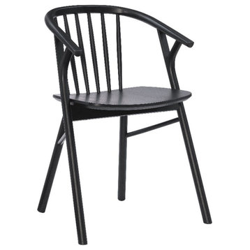 Linon Benson Beechwood Dining Chair with Windsor Back & Saddle Seat in Jet Black