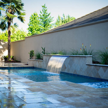 Travertine Faced Walls with Water Feature