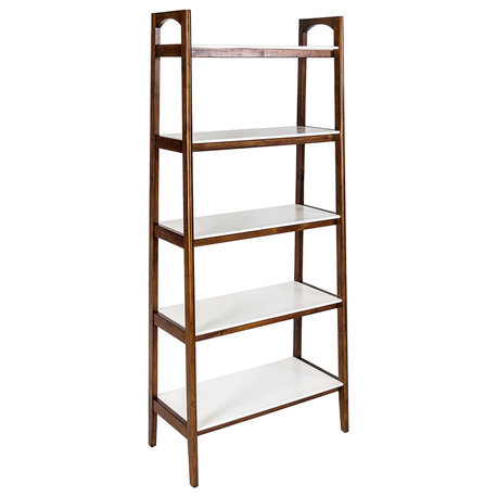 Madison Park Parker Mid-Century Modern Natural Wood Bookshelf, Pecan