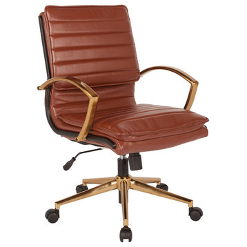 Mid-Back Faux Leather Chair, Saddle