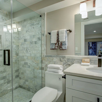 Bathroom Remodeling With Corner Tub, Standing Shower, Sink & Extra Cabinet Space